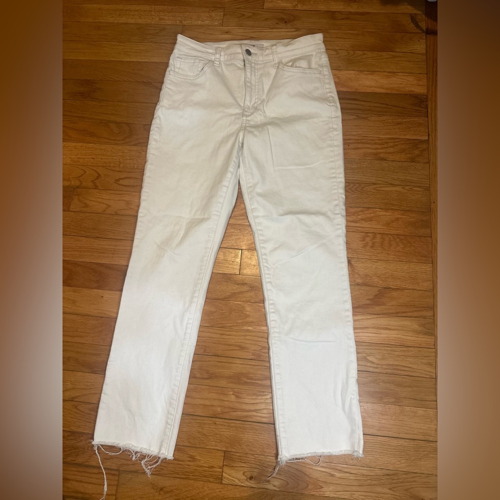 Joes Women’s White Straight Jeans Raw Hem Stretch Sz 28